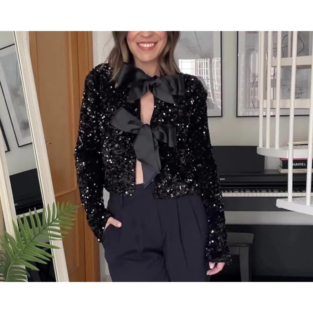 NWT a loves a Sequin Jackets Bow Coats Sparkling Holiday Party‎ Y2k Size S